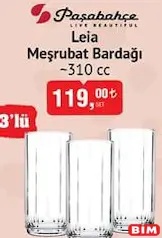 PAŞABAHÇE LEİA MEŞRUBAT BARDAĞI 310 CC 3'LÜ